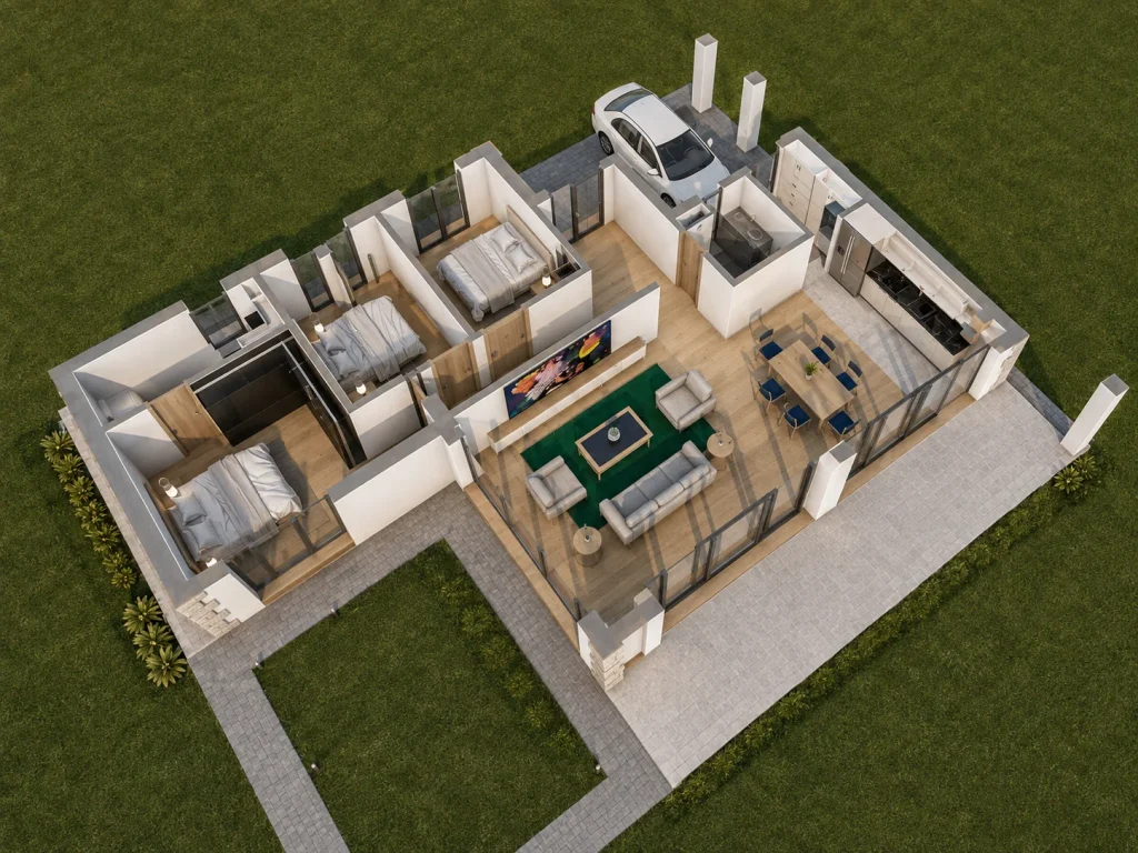 3D prikaz osnove prizemlja vikend kuće na Fruškoj gori
