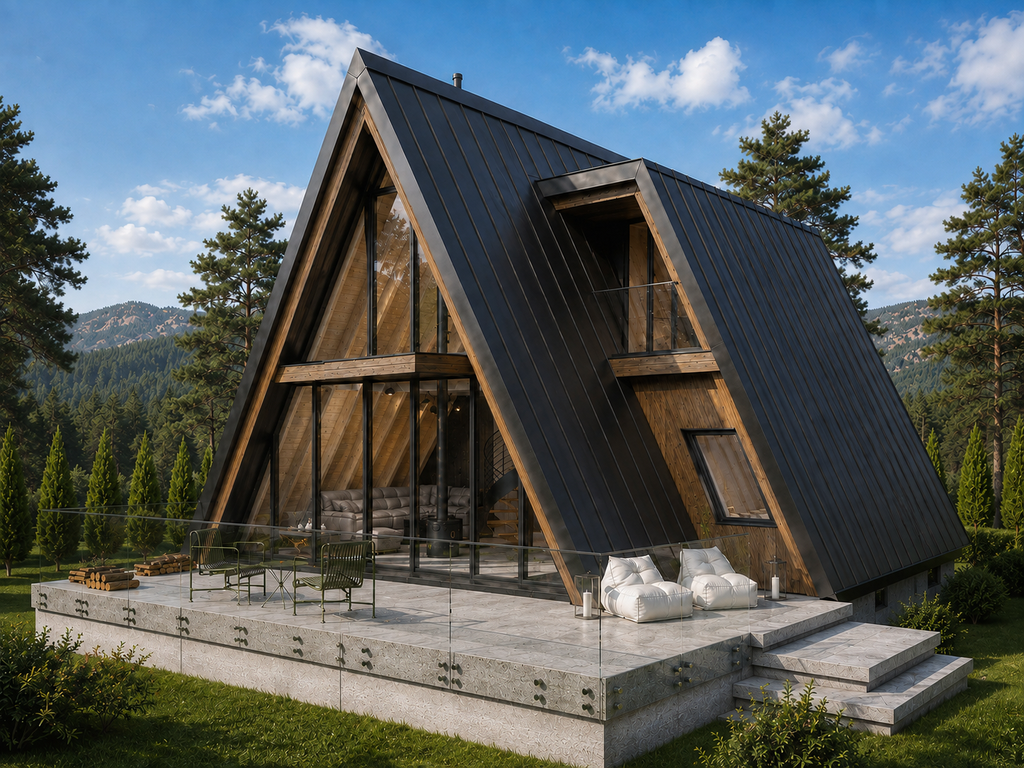 A-frame kuća na Zlatiboru – ugaoni 3D prikaz eksterijera